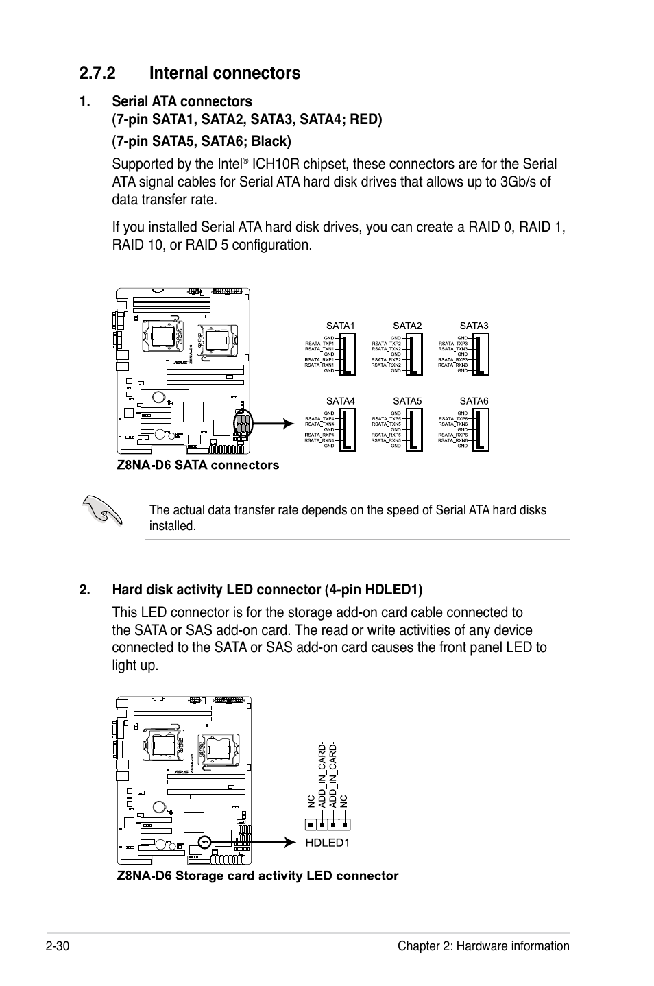 2 internal connectors | Asus Z8NA-D6 User Manual | Page 50 / 168