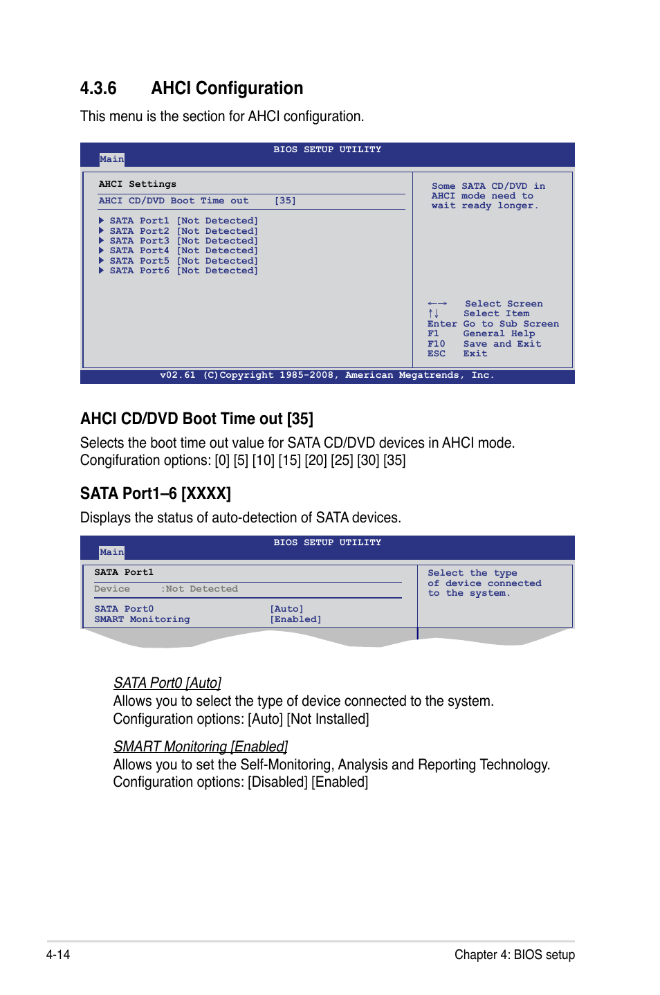 6 ahci configuration, Ahci cd/dvd boot time out [35 | Asus Z8NA-D6 User Manual | Page 76 / 168