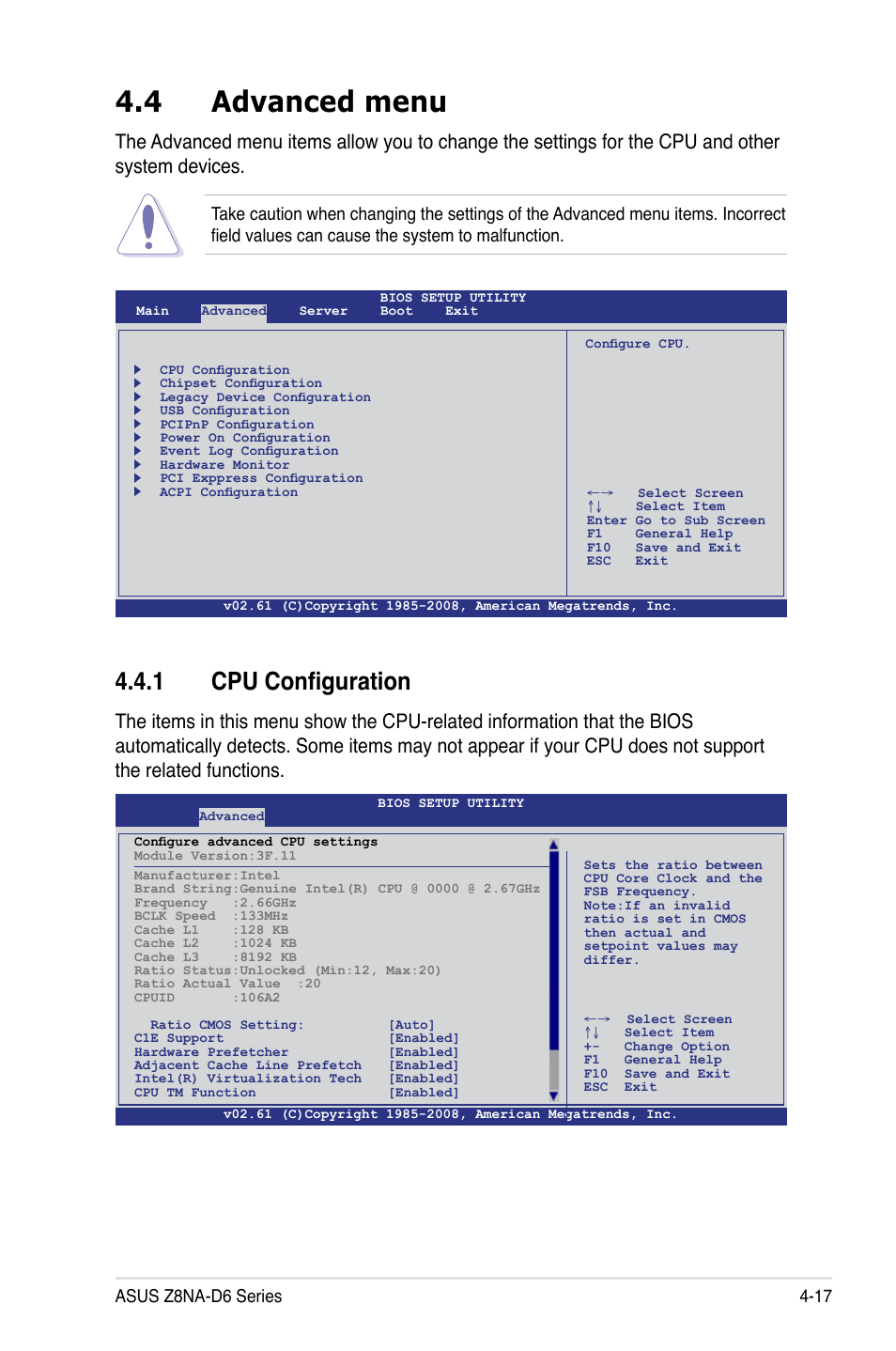 4 advanced menu, 1 cpu configuration | Asus Z8NA-D6 User Manual | Page 79 / 168