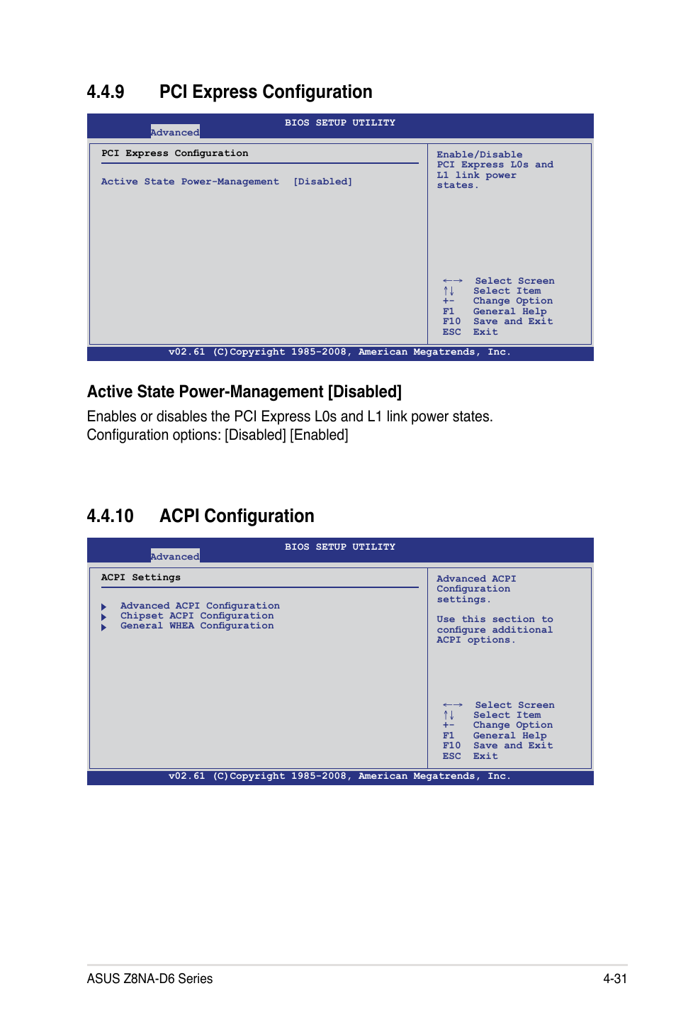 10 acpi configuration, 9 pci express configuration, Active state power-management [disabled | Asus Z8NA-D6 User Manual | Page 93 / 168
