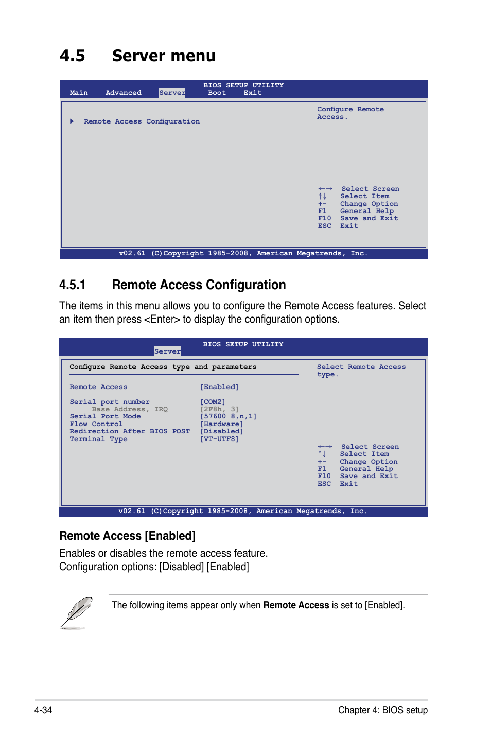 5 server menu, 1 remote access configuration, Remote access [enabled | Asus Z8NA-D6 User Manual | Page 96 / 168