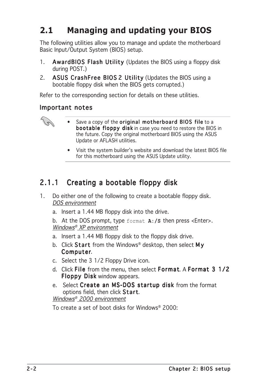 1 managing and updating your bios | Asus A8N-SLI User Manual | Page 40 / 88