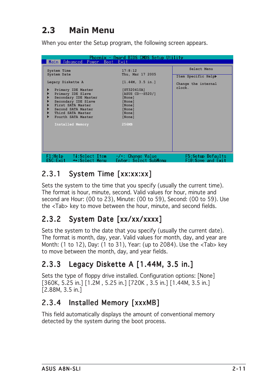 3 main menu | Asus A8N-SLI User Manual | Page 49 / 88