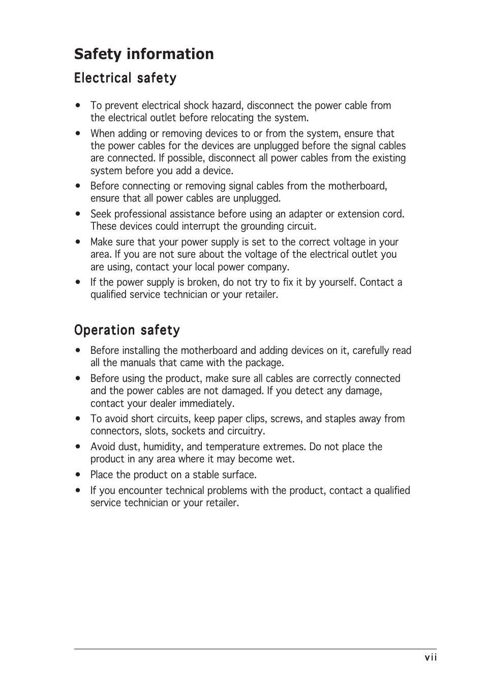 Safety information | Asus A8N-SLI User Manual | Page 7 / 88