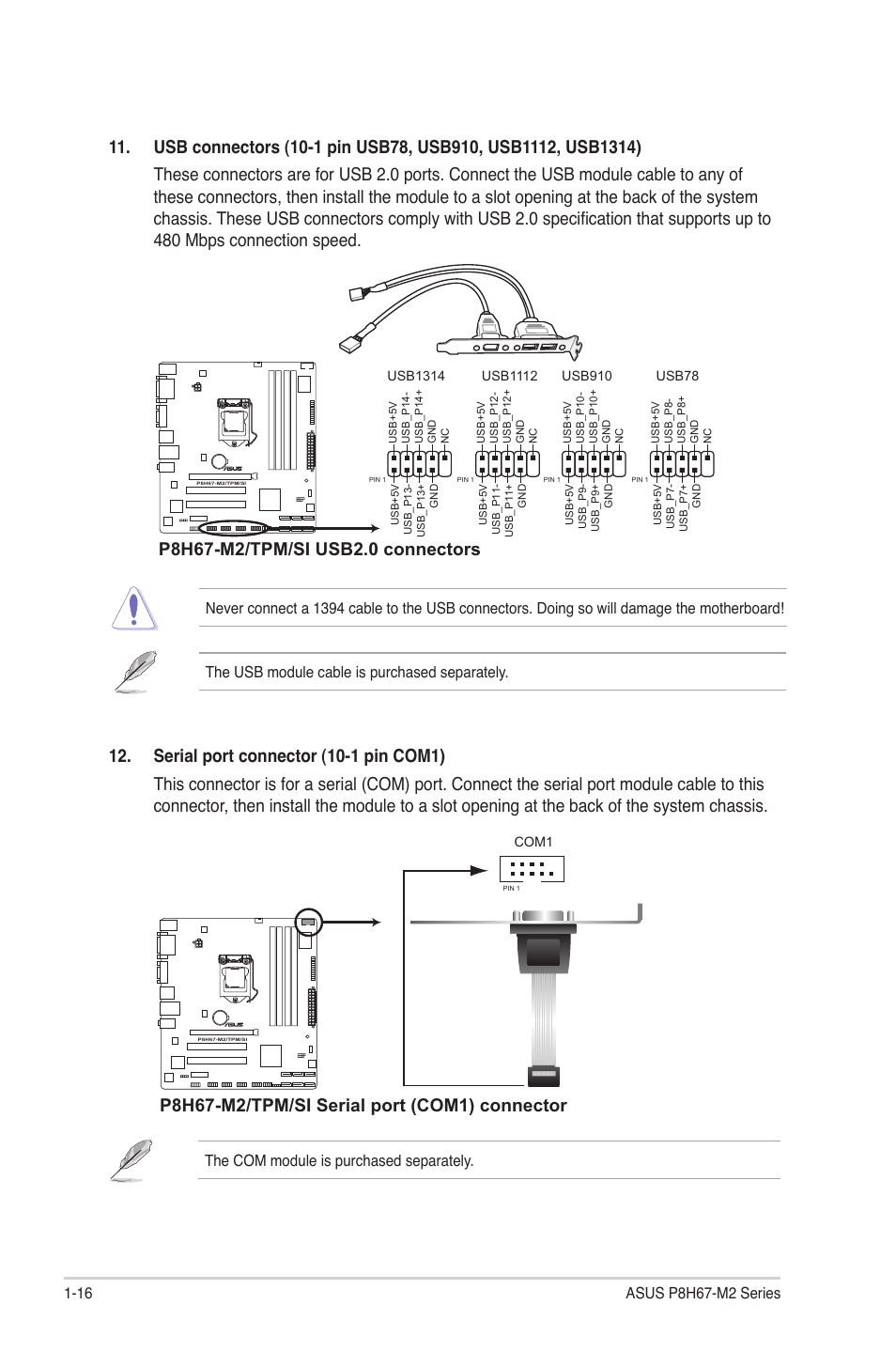 The com module is purchased separately | Asus P8H67-M2/TPM/SI User Manual | Page 26 / 57