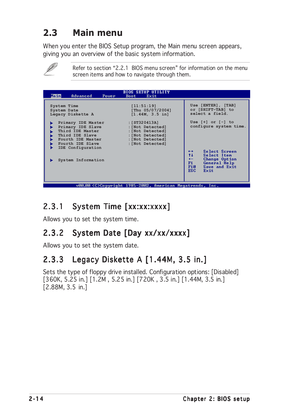 3 main menu | Asus P5LD2-VM User Manual | Page 58 / 94