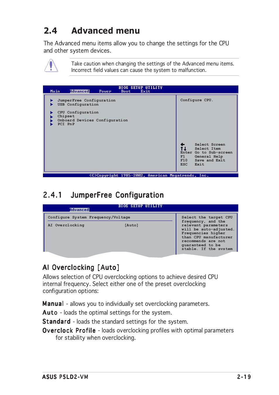 4 advanced menu | Asus P5LD2-VM User Manual | Page 63 / 94