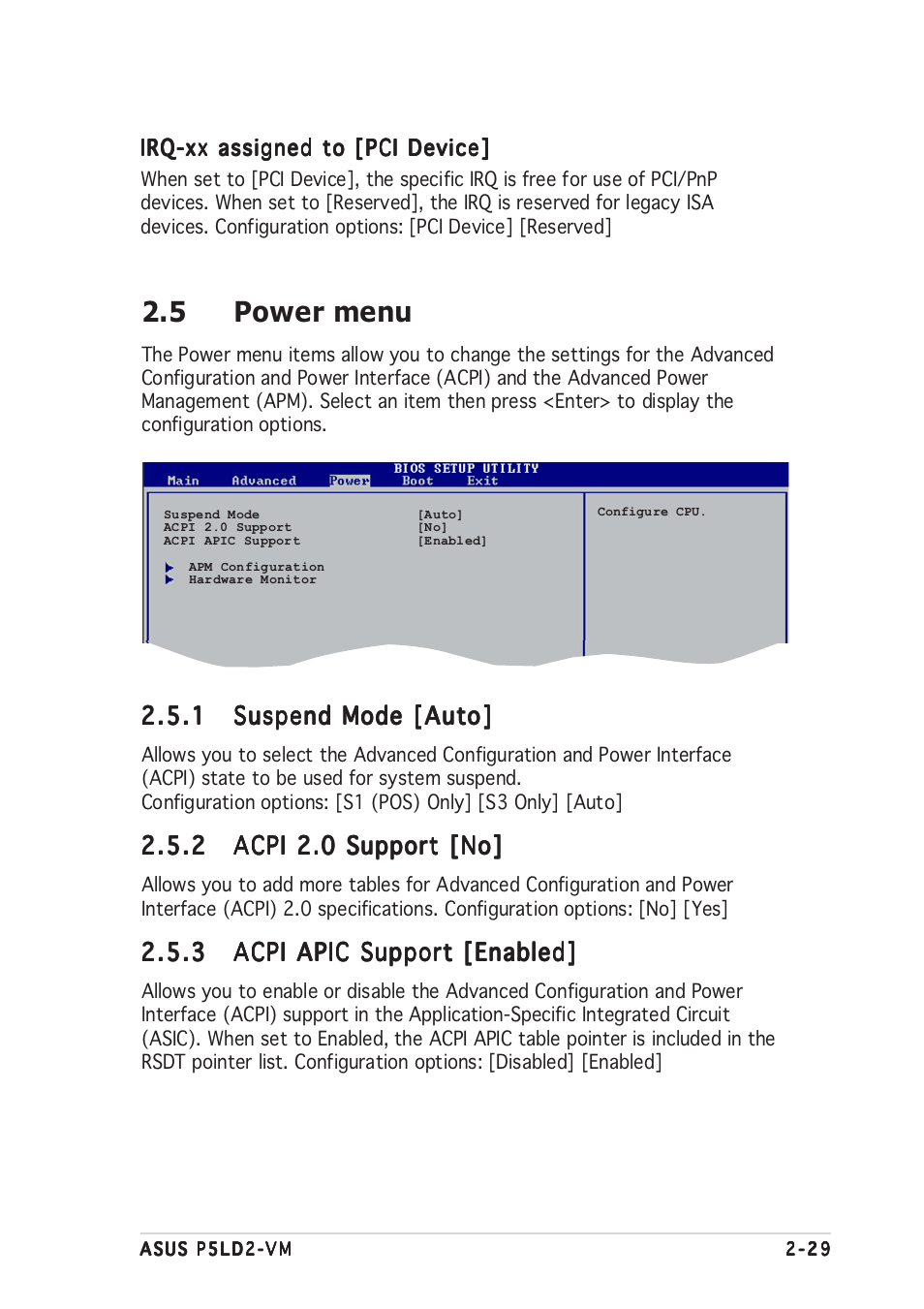 5 power menu | Asus P5LD2-VM User Manual | Page 73 / 94