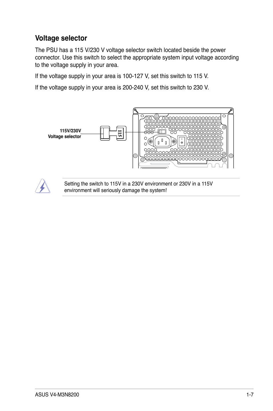 Voltage selector | Asus V4-M3N8200 User Manual | Page 17 / 104