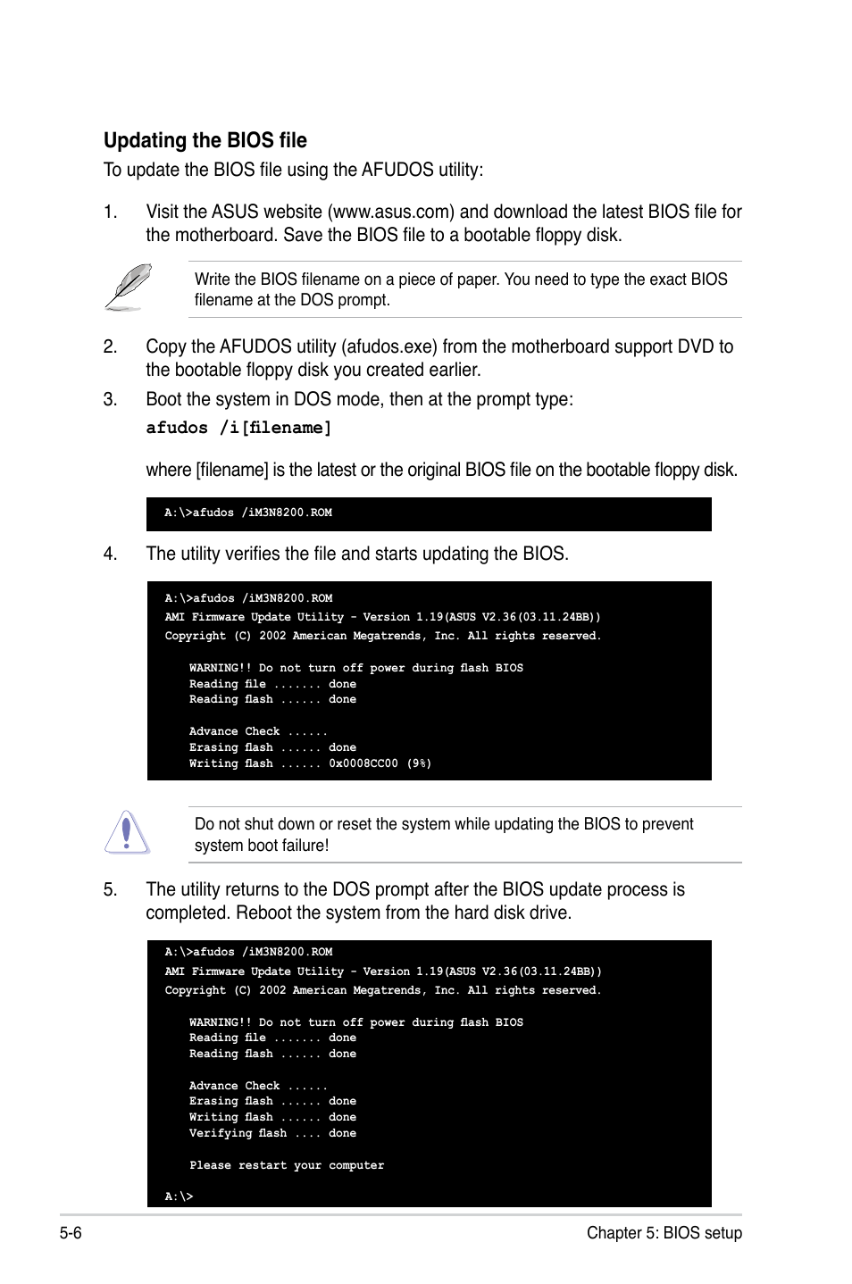 Updating the bios file | Asus V4-M3N8200 User Manual | Page 66 / 104