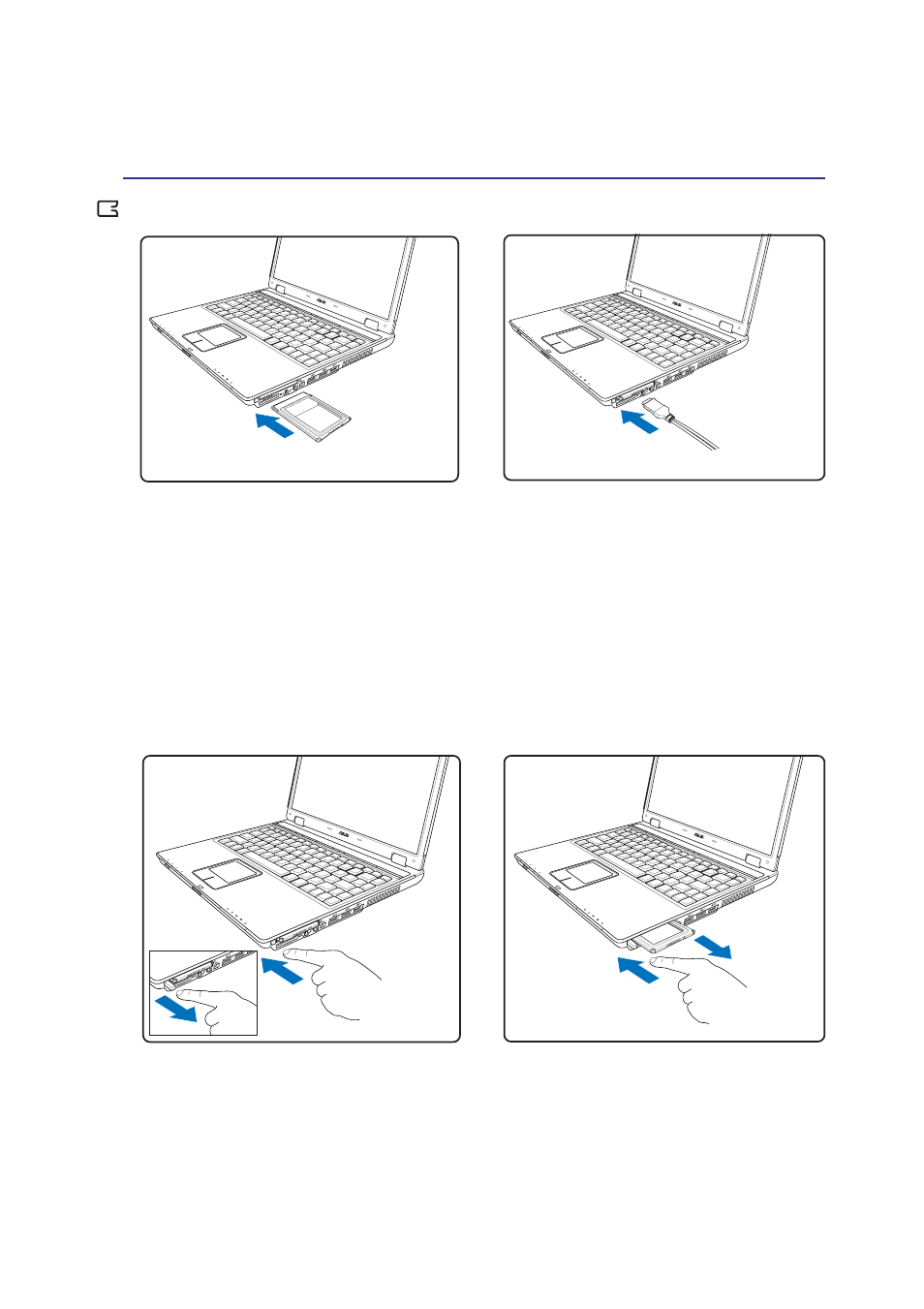 Inserting a pc card (pcmcia), Removing a pc card (pcmcia) | Asus M9V User Manual | Page 41 / 72