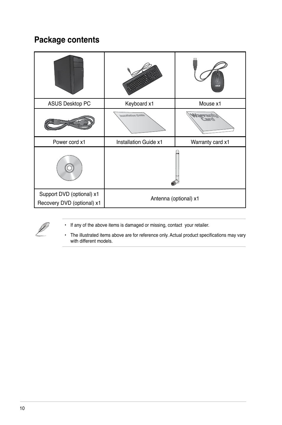 Package contents | Asus M11AA User Manual | Page 10 / 68