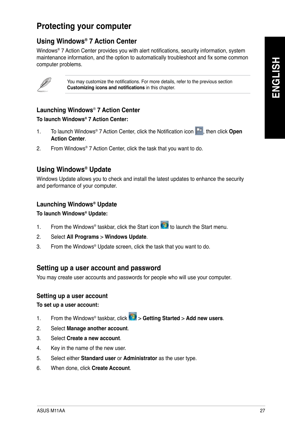 Protecting your computer, En g lis h en g li sh | Asus M11AA User Manual | Page 27 / 68