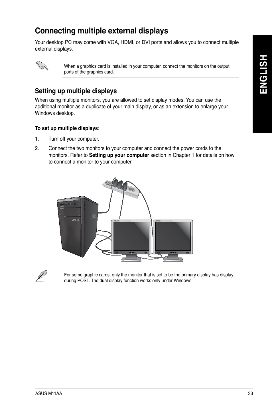 Connecting multiple external displays, En g lis h en g li sh | Asus M11AA User Manual | Page 33 / 68