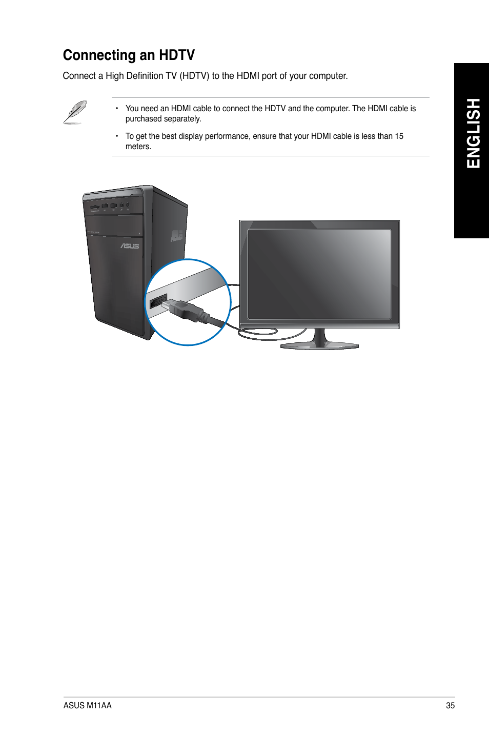 Connecting an hdtv, En g lis h en g li sh | Asus M11AA User Manual | Page 35 / 68