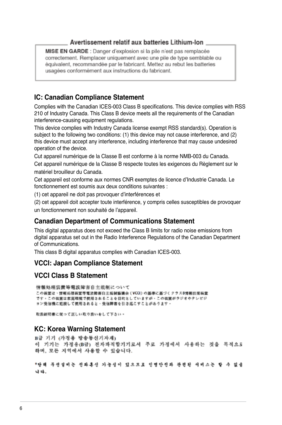 Ic: canadian compliance statement, Canadian department of communications statement | Asus M11AA User Manual | Page 6 / 68