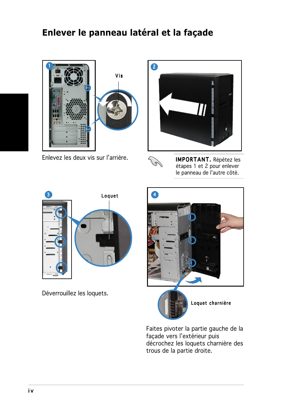 Enlever le panneau latéral et la façade, Fran ç ais | Asus Vintage-PH1 User Manual | Page 12 / 80