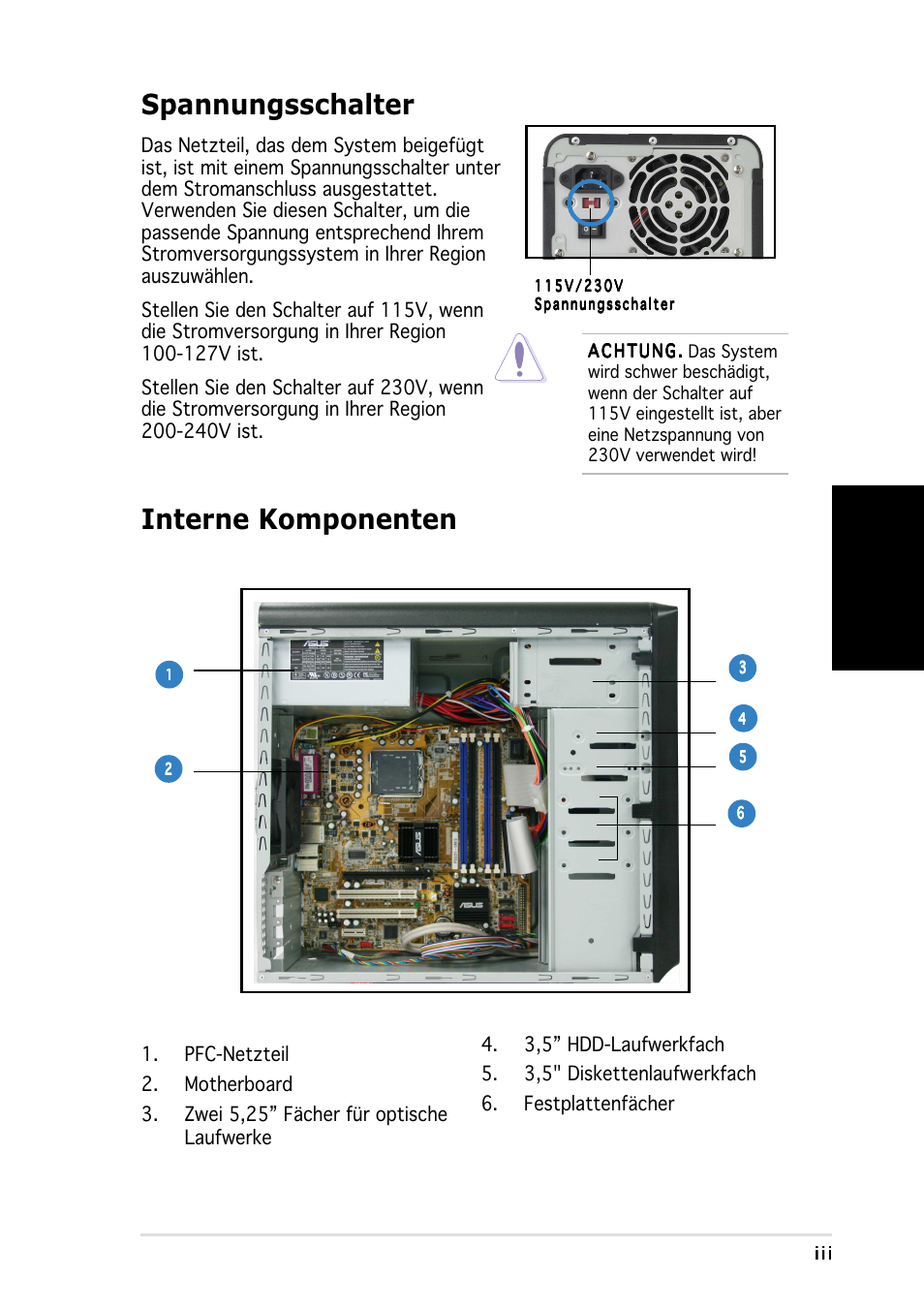 Spannungsschalter, Interne komponenten, Deutsch | Asus Vintage-PH1 User Manual | Page 19 / 80