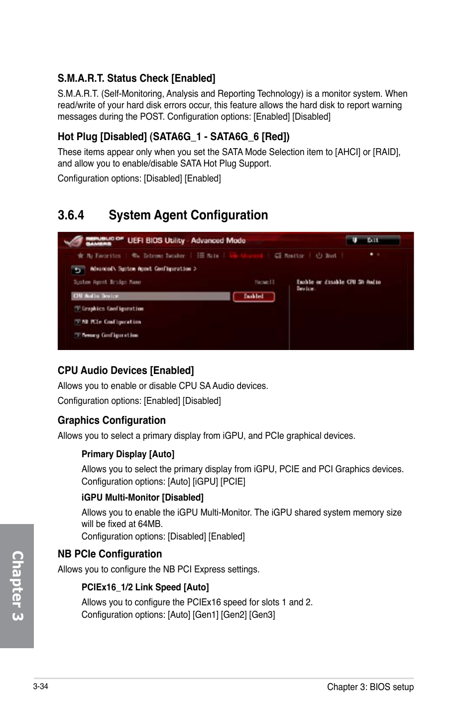 4 system agent configuration, System agent configuration -34, Chapter 3 | Asus MAXIMUS VI GENE User Manual | Page 120 / 196