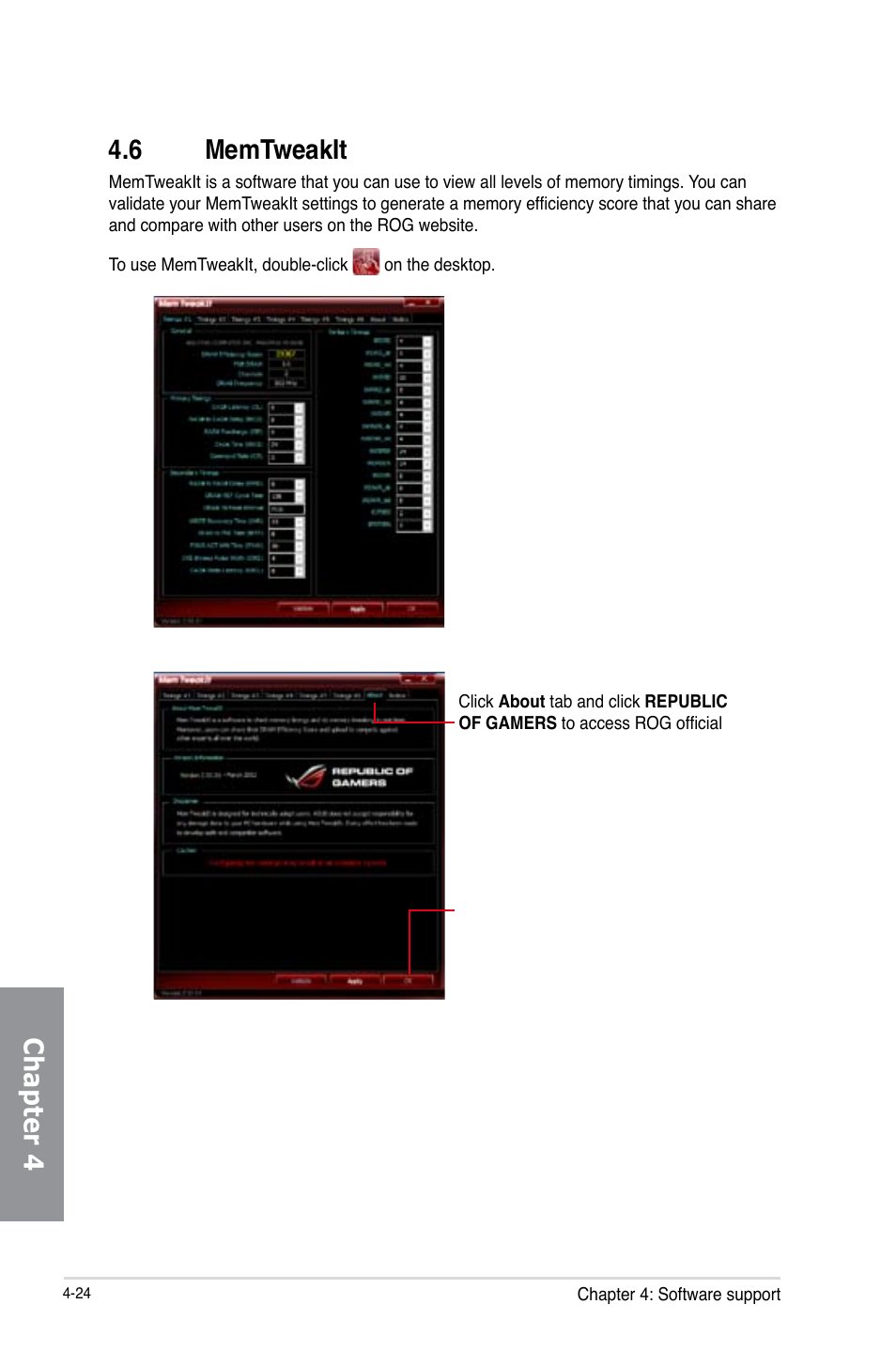 6 memtweakit, Memtweakit -24, Chapter 4 4.6 memtweakit | Asus MAXIMUS VI GENE User Manual | Page 172 / 196