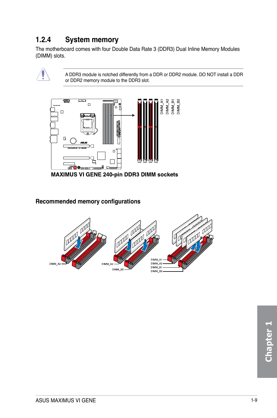 4 system memory, System memory -9, Chapter 1 | Asus MAXIMUS VI GENE User Manual | Page 23 / 196