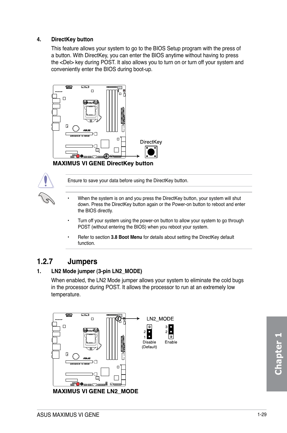 7 jumpers, Jumpers -29, Chapter 1 | Asus MAXIMUS VI GENE User Manual | Page 43 / 196