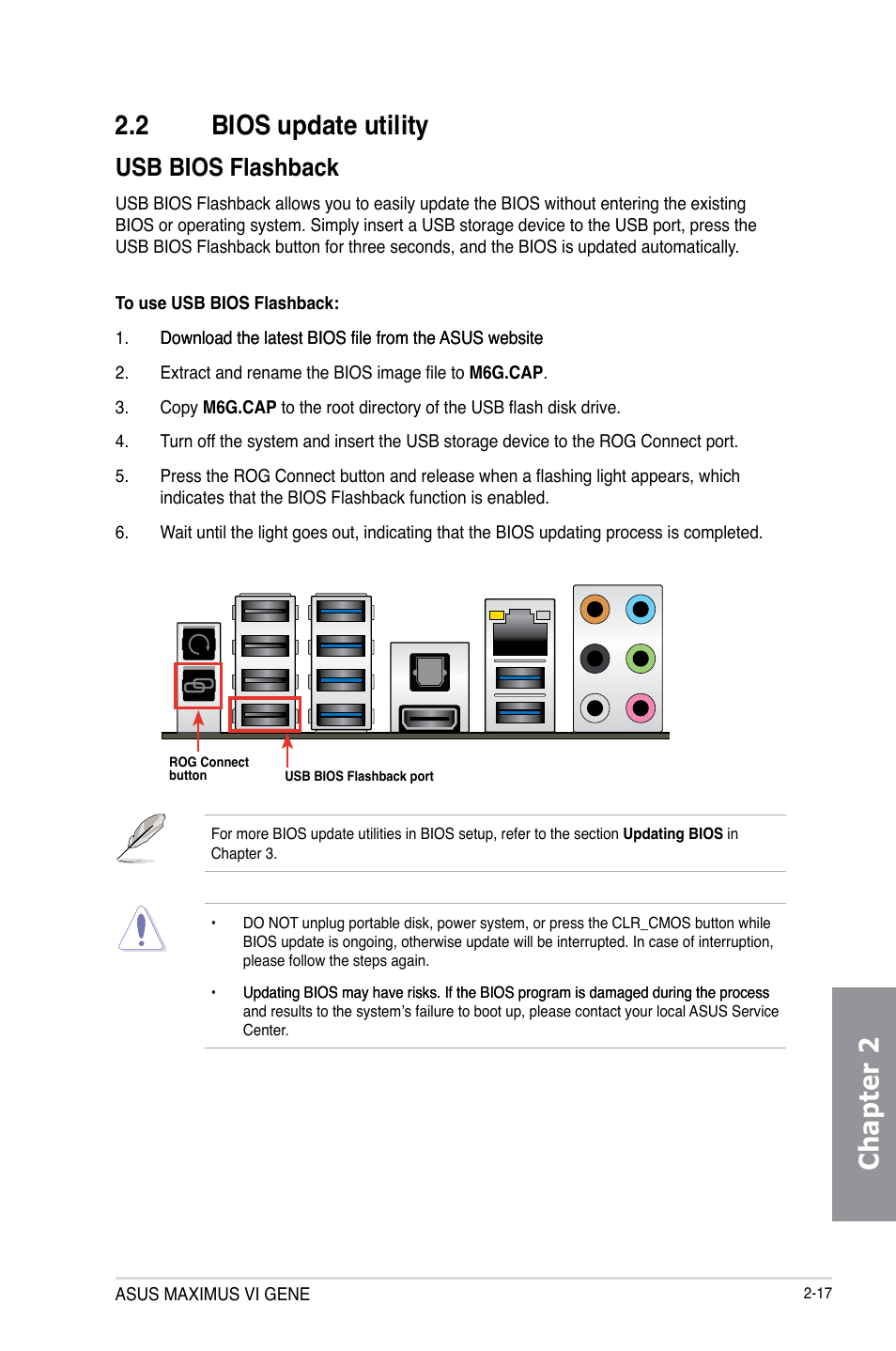 2 bios update utility, Bios update utility -17, Chapter 2 2.2 bios update utility | Usb bios flashback | Asus MAXIMUS VI GENE User Manual | Page 79 / 196