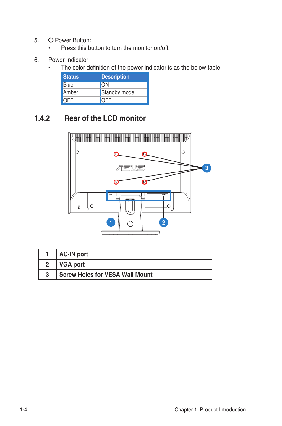 2 rear of the lcd monitor | Asus B19D User Manual | Page 10 / 19