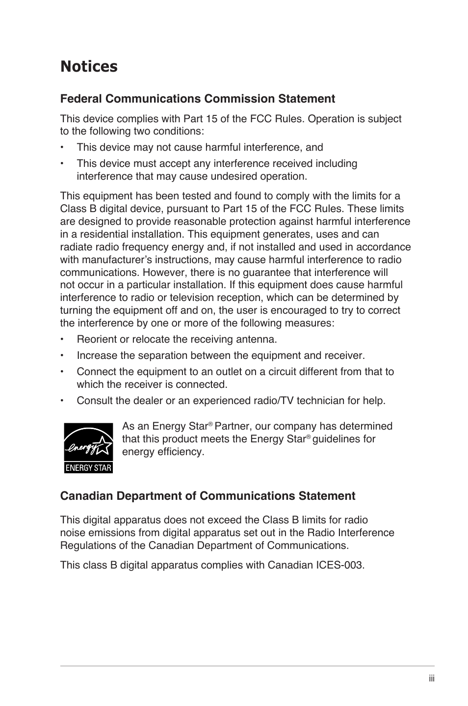 Notices | Asus B19D User Manual | Page 3 / 19