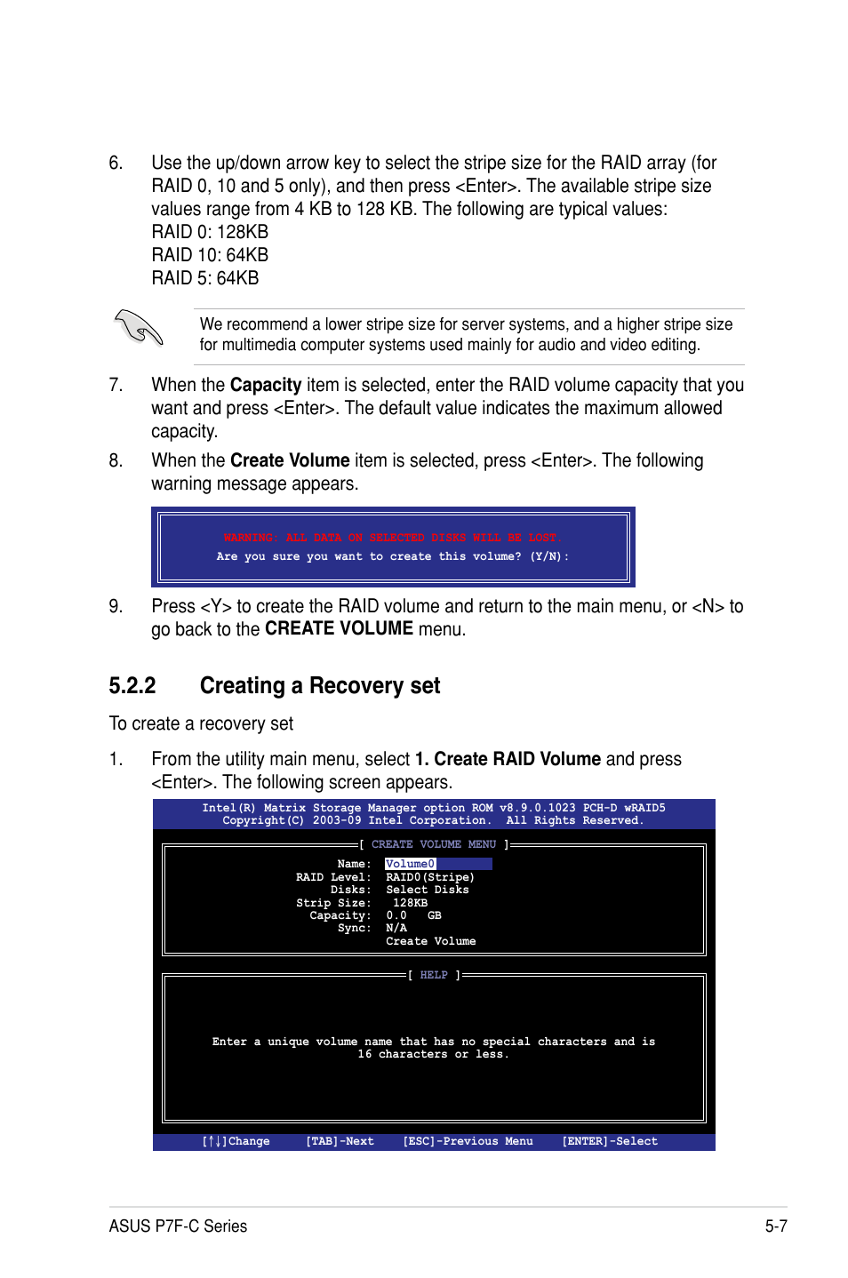 2 creating a recovery set | Asus P7F-C/SAS User Manual | Page 103 / 180