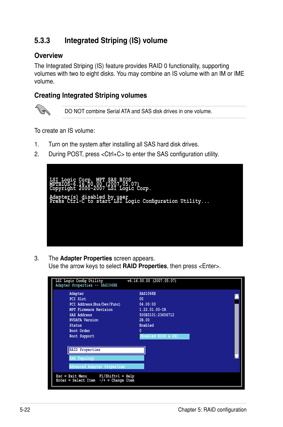 3 integrated striping (is) volume, Overview, Creating integrated striping volumes | Asus P7F-C/SAS User Manual | Page 118 / 180