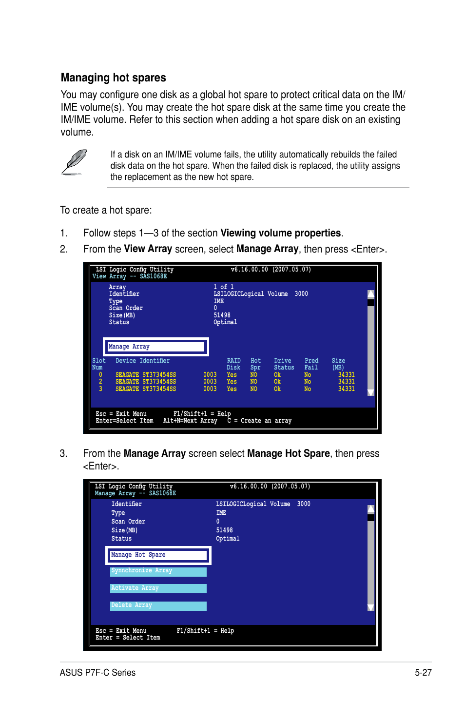 Managing hot spares | Asus P7F-C/SAS User Manual | Page 123 / 180
