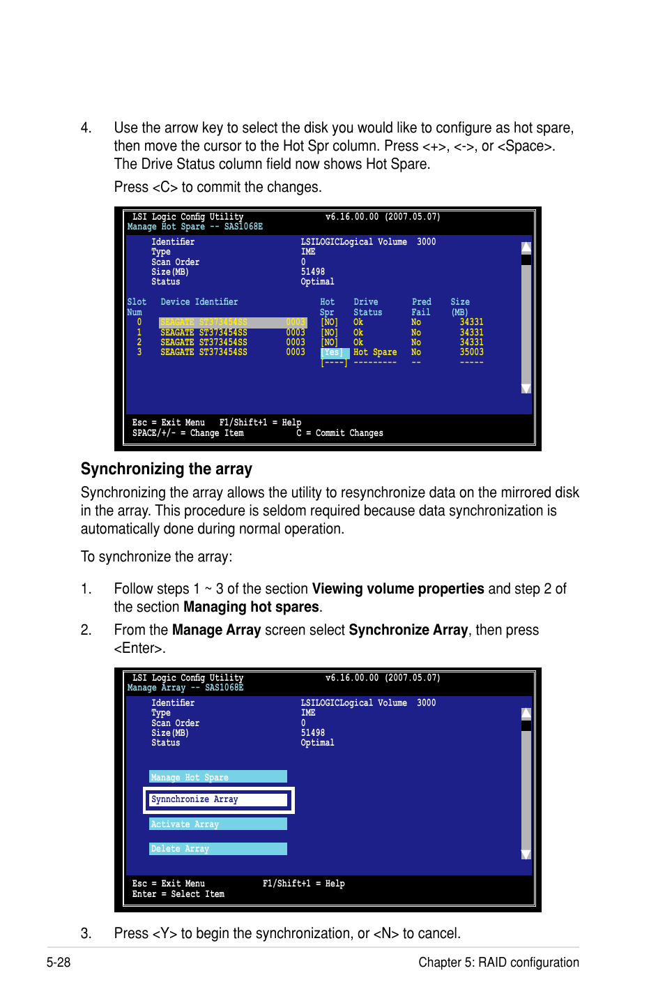 Synchronizing the array | Asus P7F-C/SAS User Manual | Page 124 / 180
