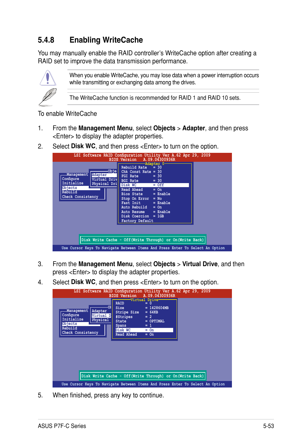 8 enabling writecache | Asus P7F-C/SAS User Manual | Page 149 / 180