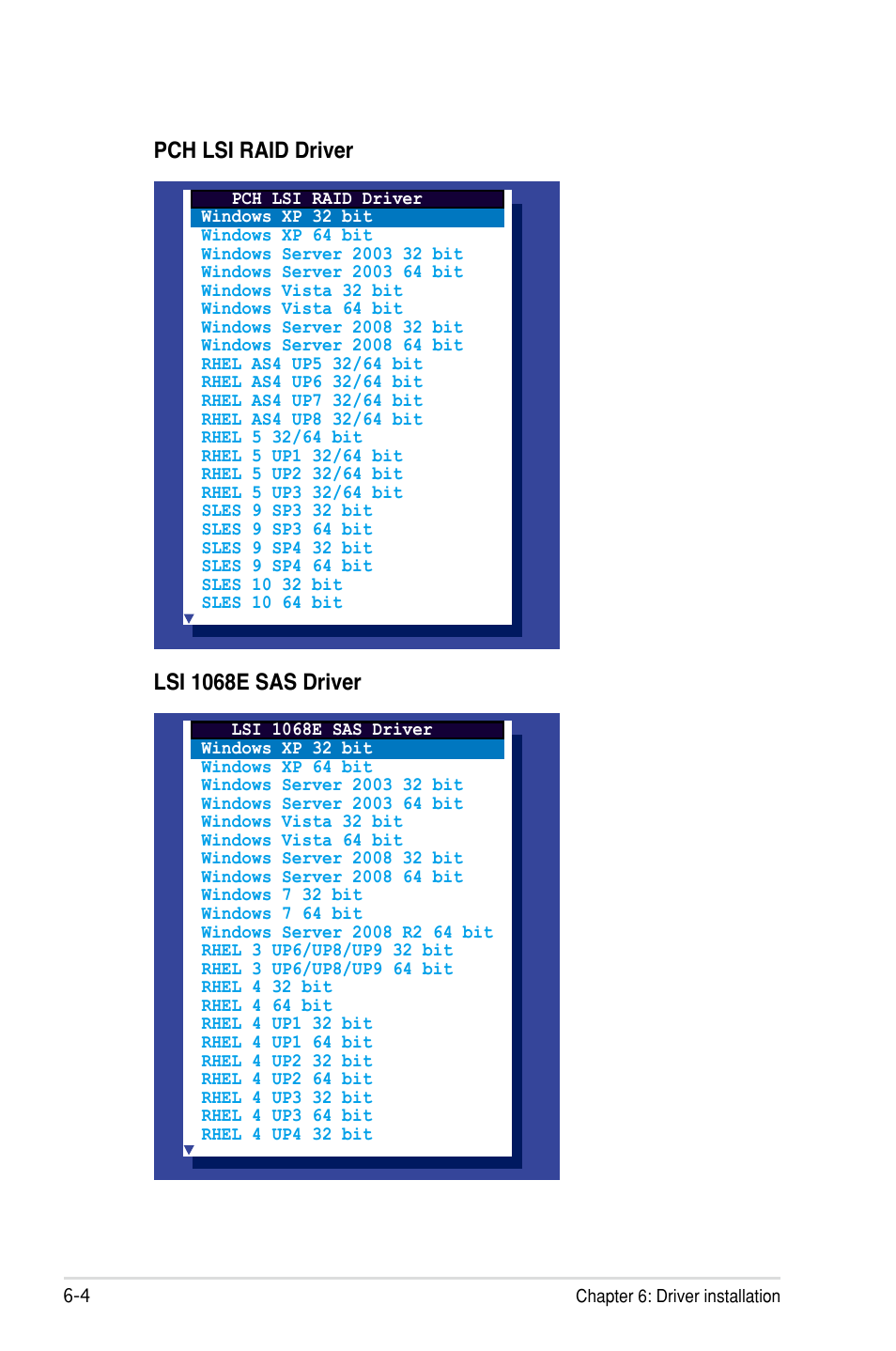 Pch lsi raid driver, Lsi 1068e sas driver | Asus P7F-C/SAS User Manual | Page 154 / 180
