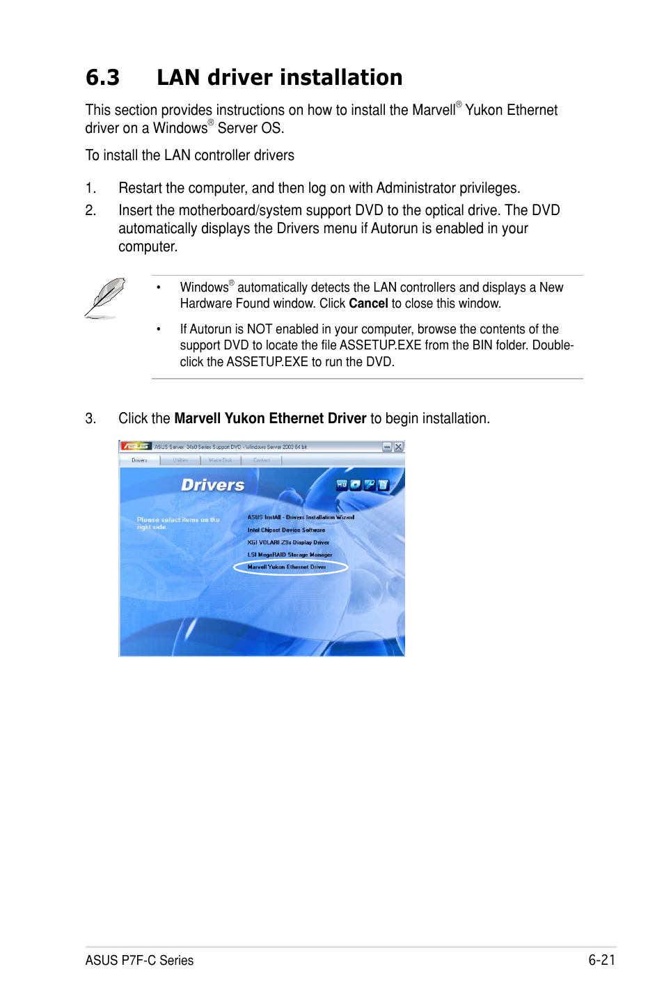 3 lan driver installation | Asus P7F-C/SAS User Manual | Page 171 / 180