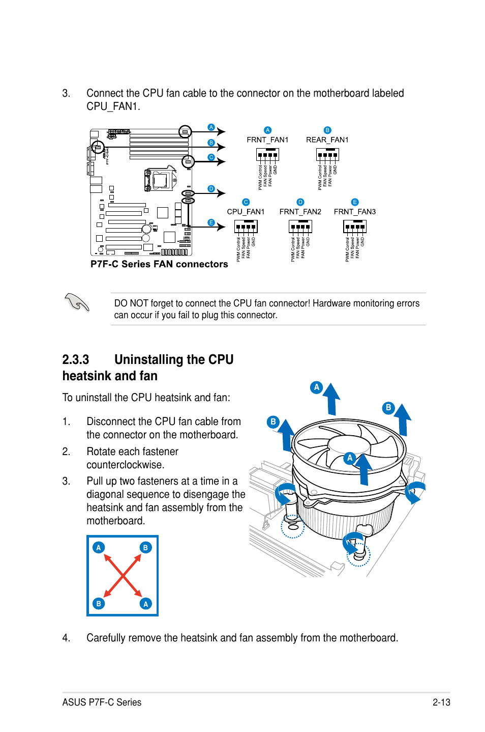 3 uninstalling the cpu heatsink and fan | Asus P7F-C/SAS User Manual | Page 31 / 180