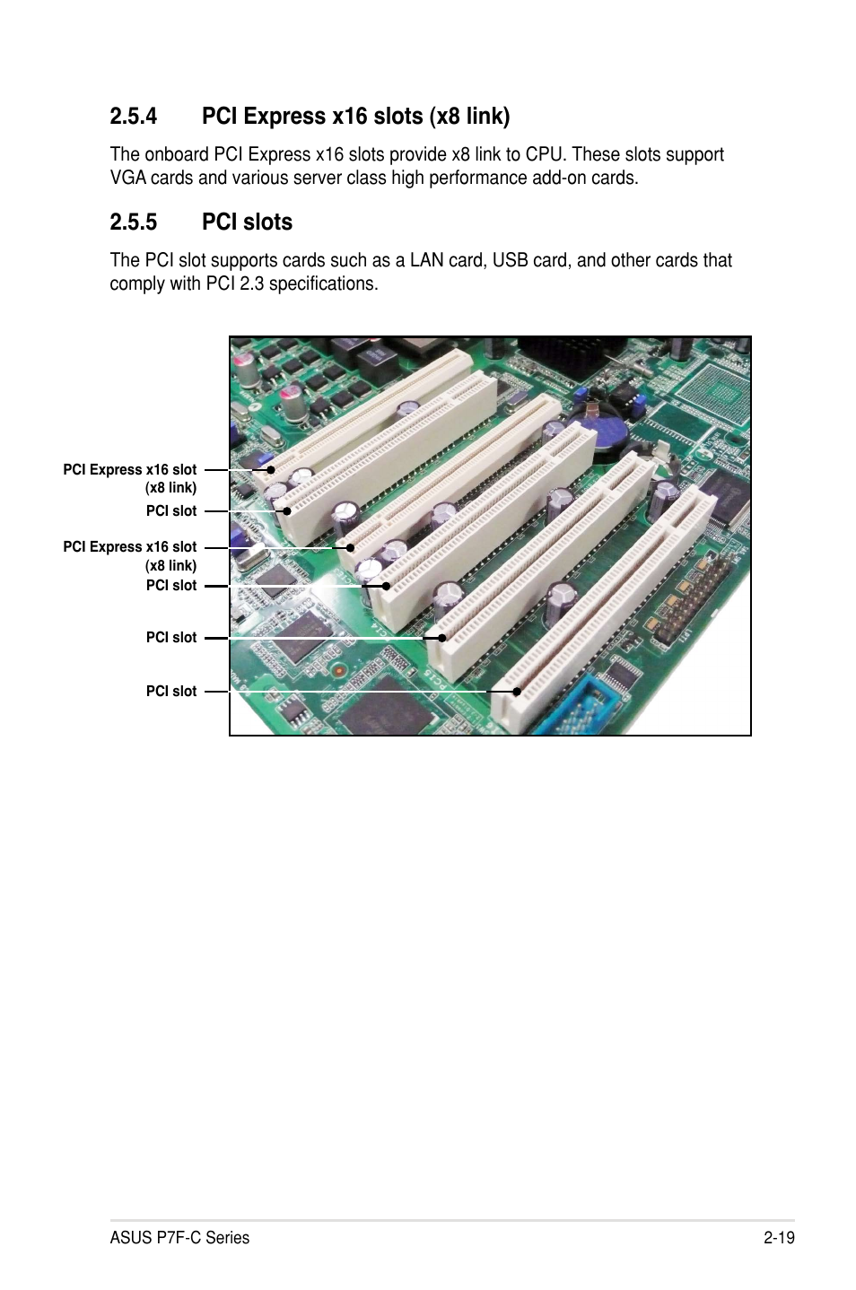 4 pci express x16 slots (x8 link), 5 pci slots | Asus P7F-C/SAS User Manual | Page 37 / 180