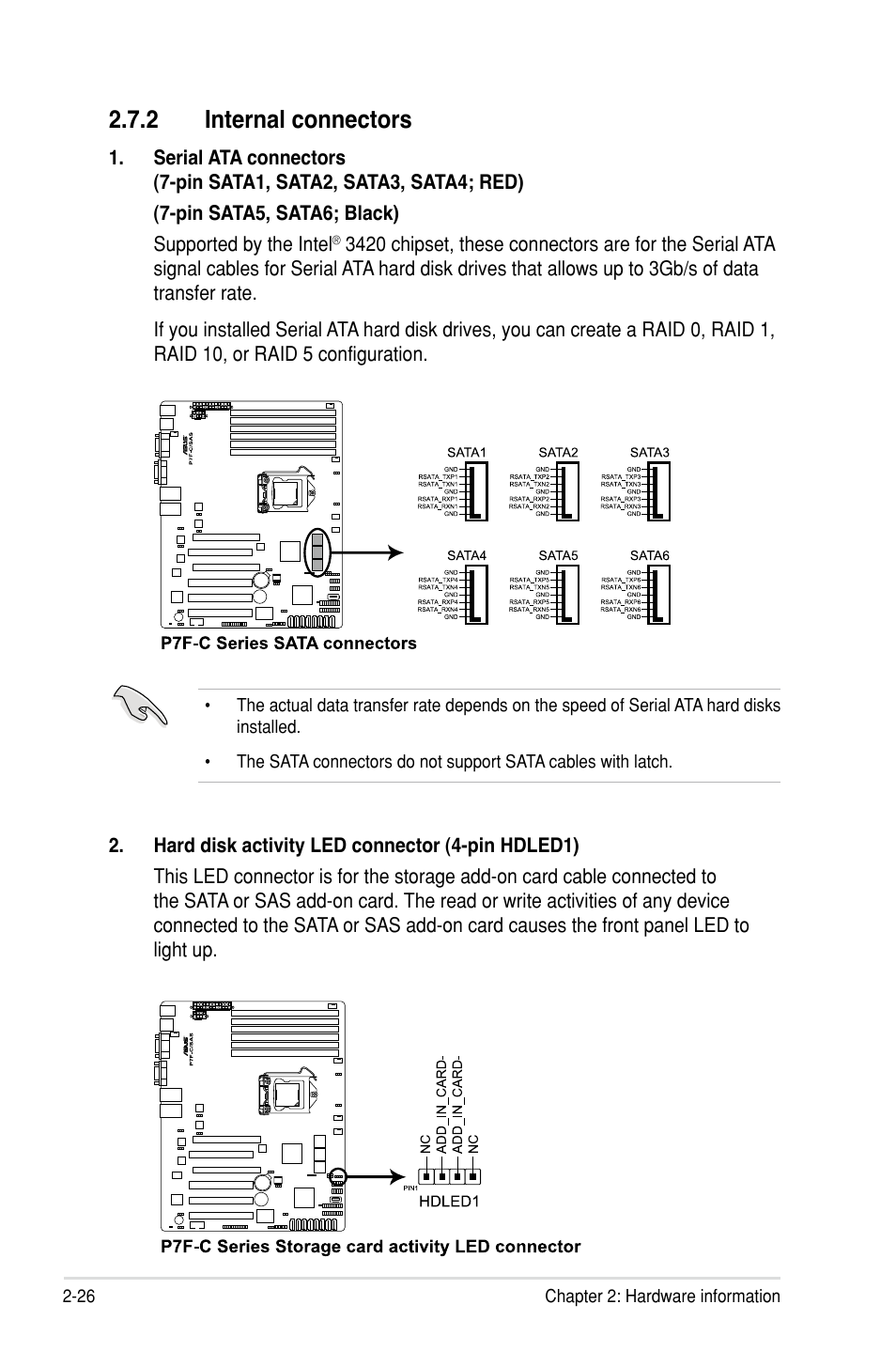 2 internal connectors | Asus P7F-C/SAS User Manual | Page 44 / 180