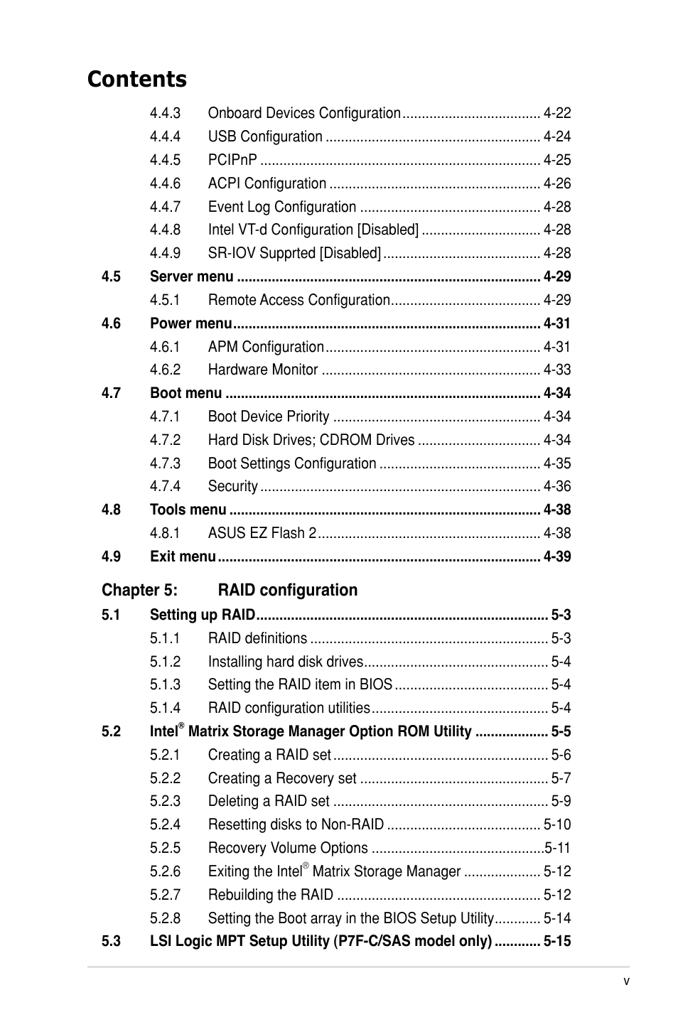 Asus P7F-C/SAS User Manual | Page 5 / 180