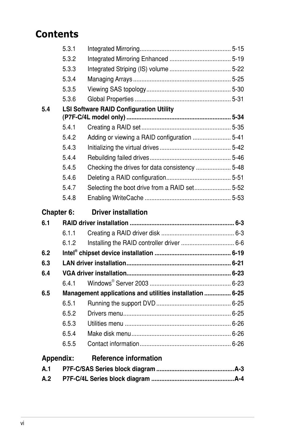 Asus P7F-C/SAS User Manual | Page 6 / 180