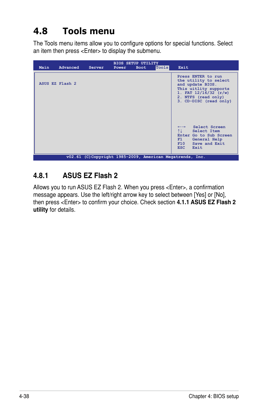 8 tools menu, 1 asus ez flash 2 | Asus P7F-C/SAS User Manual | Page 94 / 180