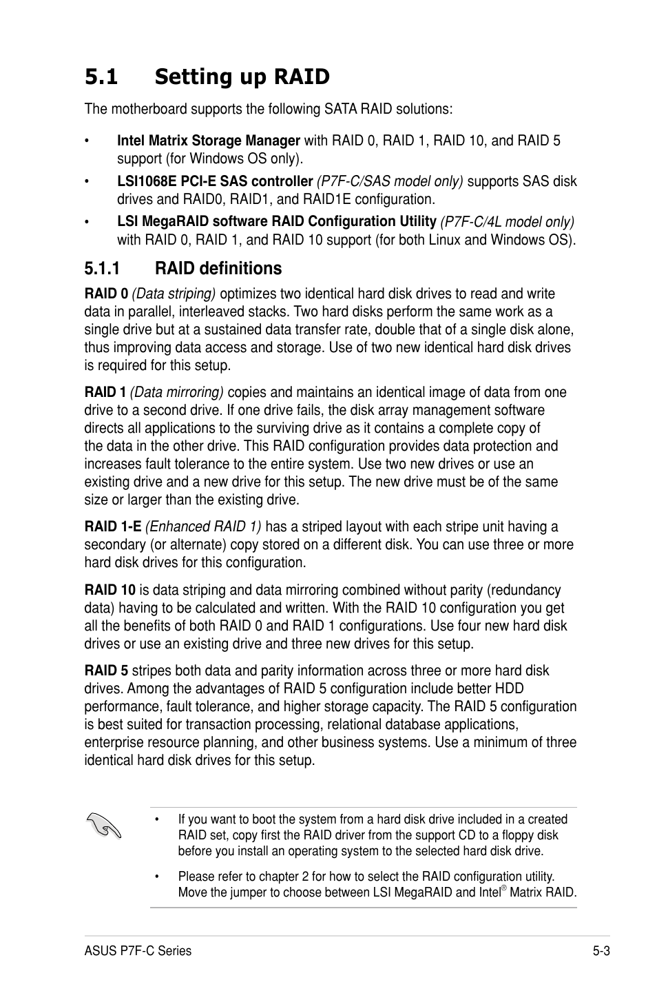 1 setting up raid, 1 raid definitions | Asus P7F-C/SAS User Manual | Page 99 / 180