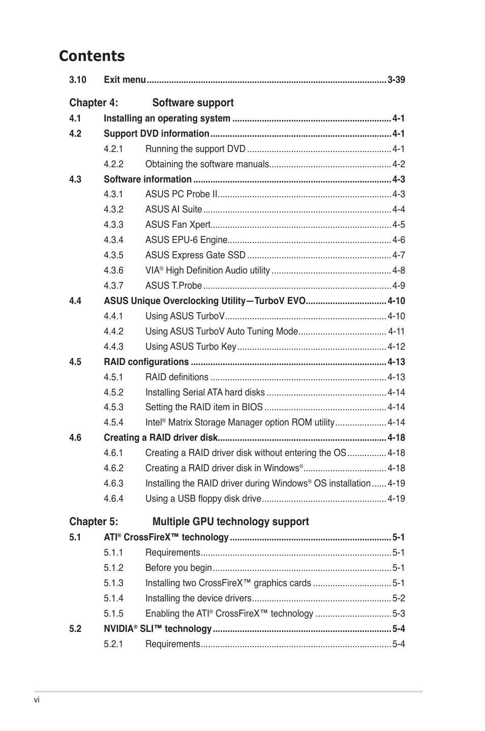 Asus P7P55D-E Premium User Manual | Page 6 / 134