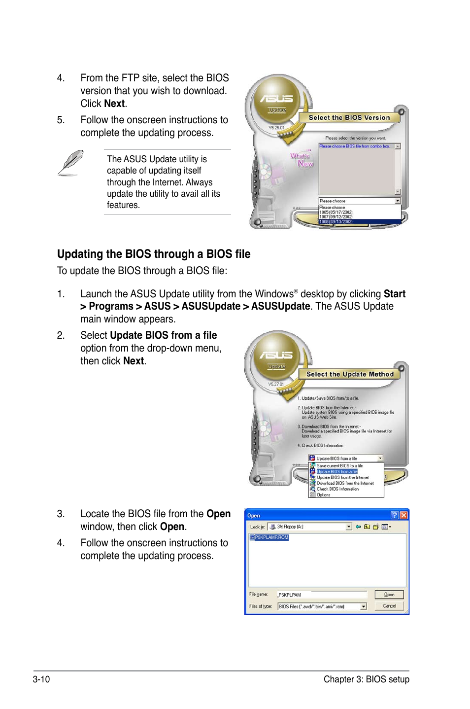 Updating the bios through a bios file | Asus BP5220 User Manual | Page 46 / 74