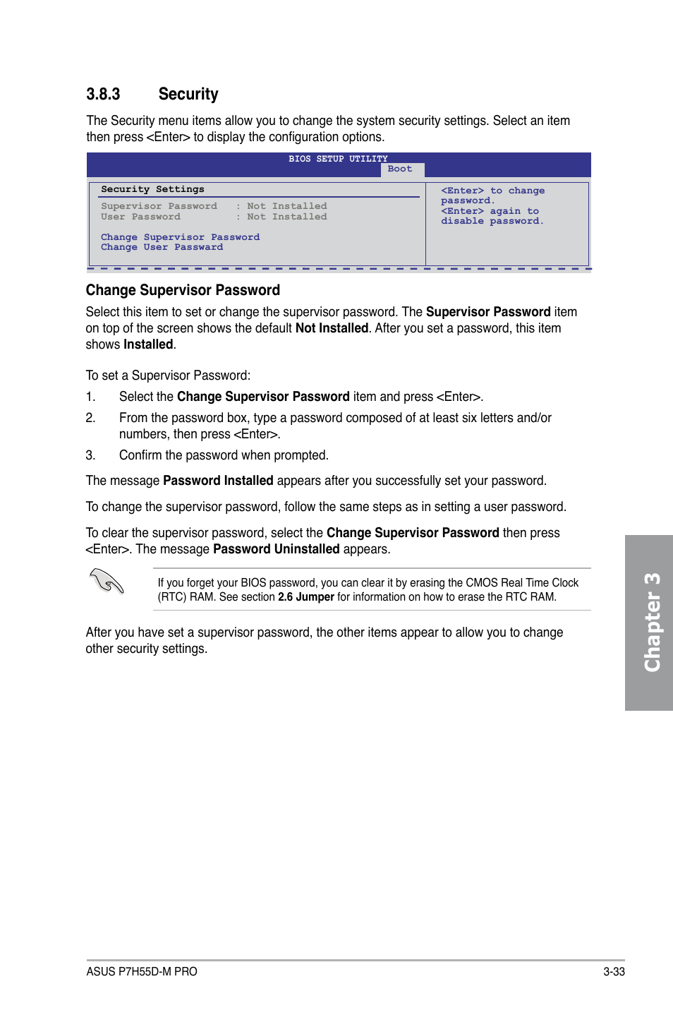 3 security, Security -33, Chapter 3 | Asus P7H55D-M PRO User Manual | Page 87 / 104