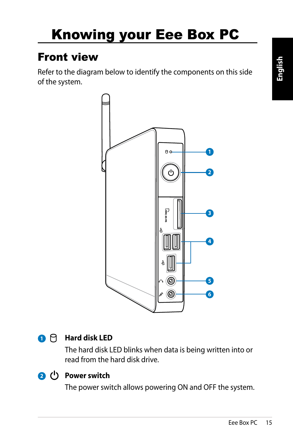 Knowing your eee box pc, Front view | Asus EB1012 User Manual | Page 17 / 130