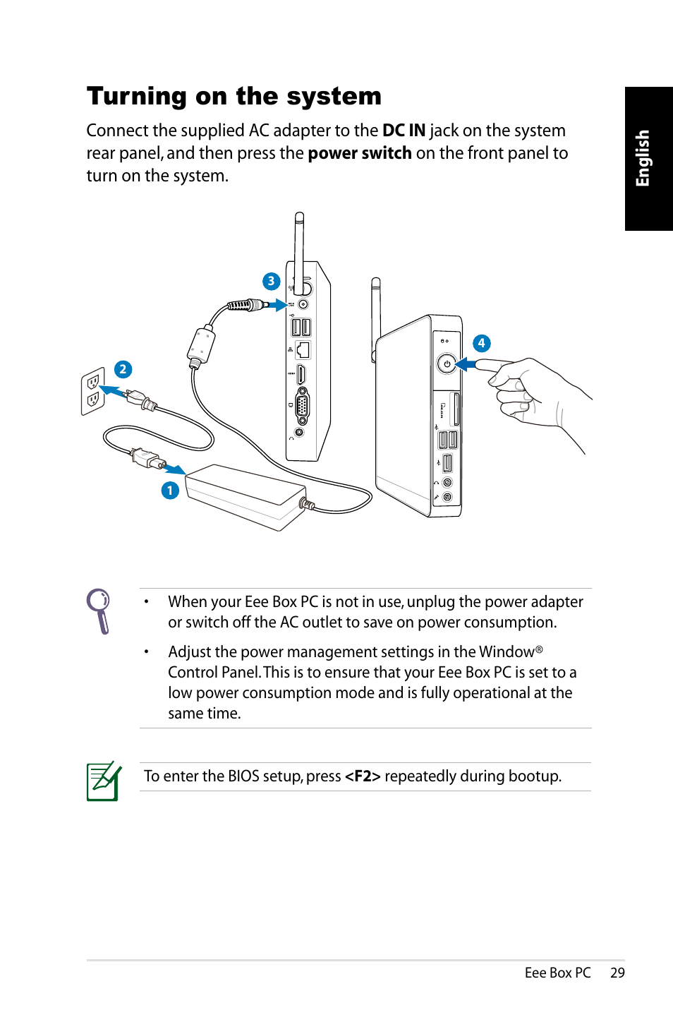 Turning on the system | Asus EB1012 User Manual | Page 31 / 130