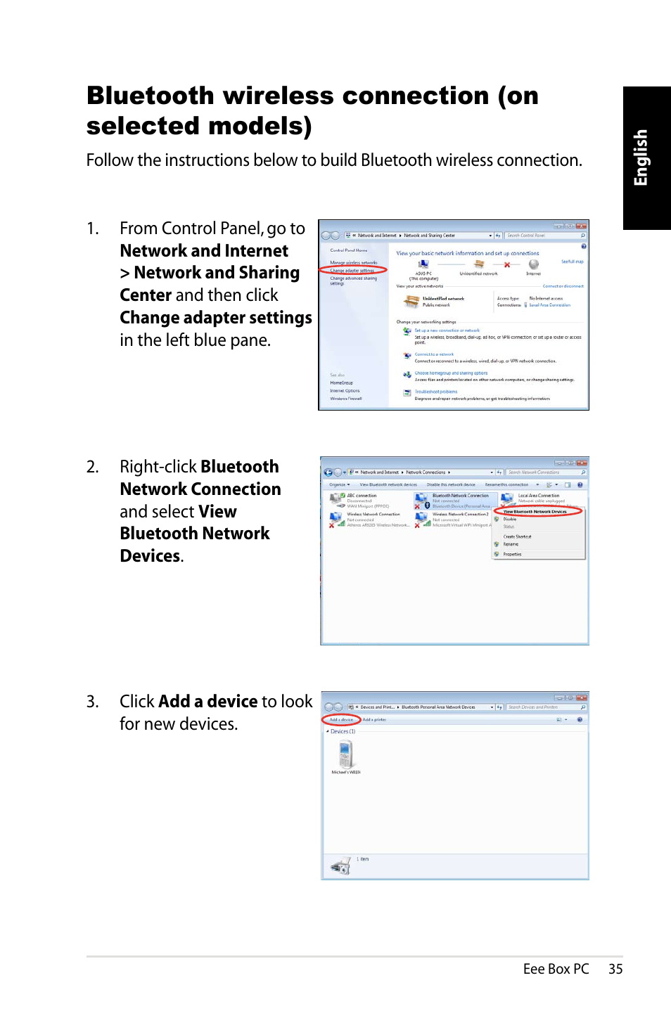 Bluetooth wireless connection (on selected models) | Asus EB1012 User Manual | Page 37 / 130