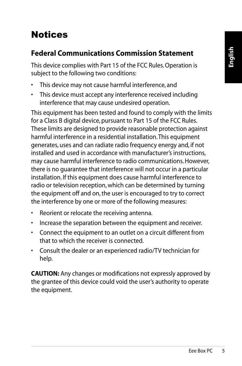 Notices, Federal communications commission statement | Asus EB1012 User Manual | Page 7 / 130